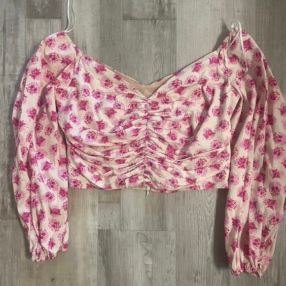 Zara Pink Floral Off The Shoulder Bardot Top Size Large - Picture 11 of 13